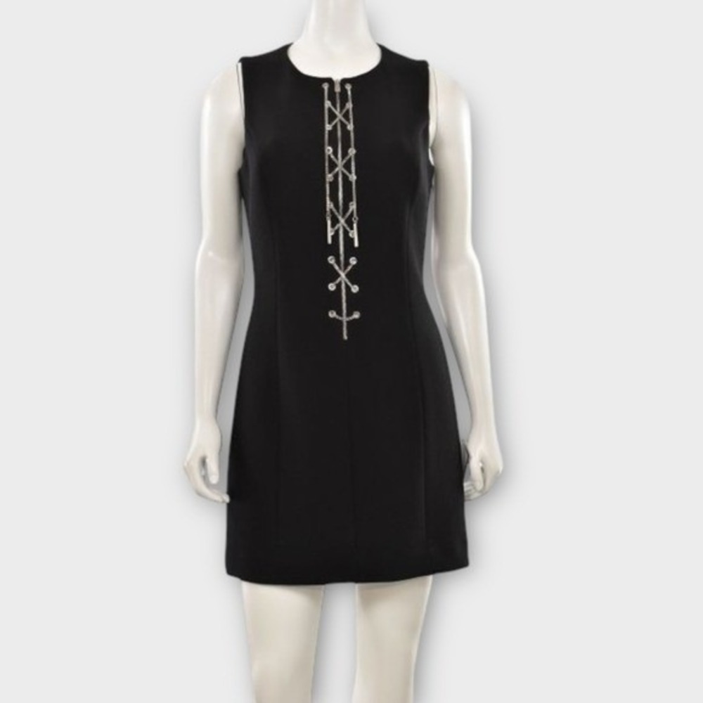 Michael Kors Collection Dress Women 2 Black Virgin Wool Italian Chain Sheath